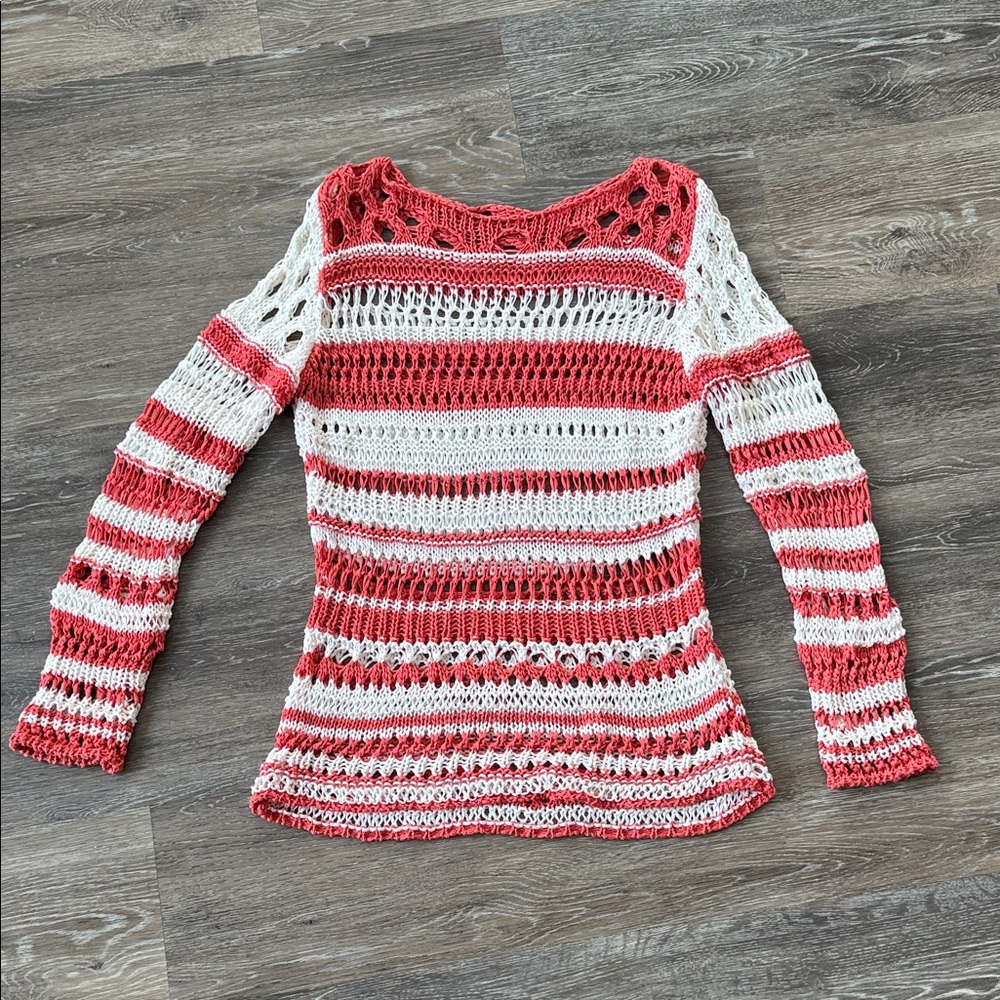 Striped Red and White Women's crochet Sweater
